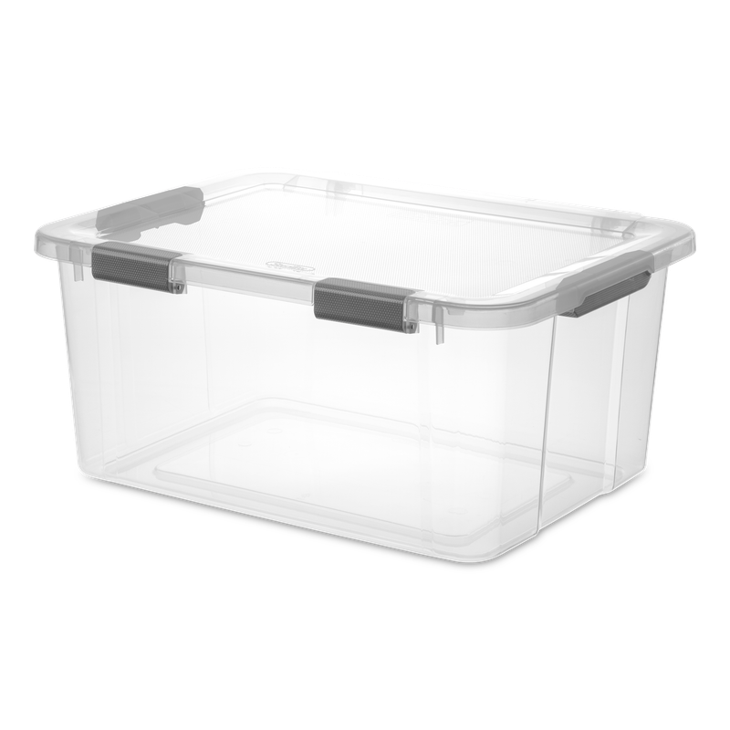 Caja Plástica 56.8 Litros, Transparente, Apilable, Clip Gris