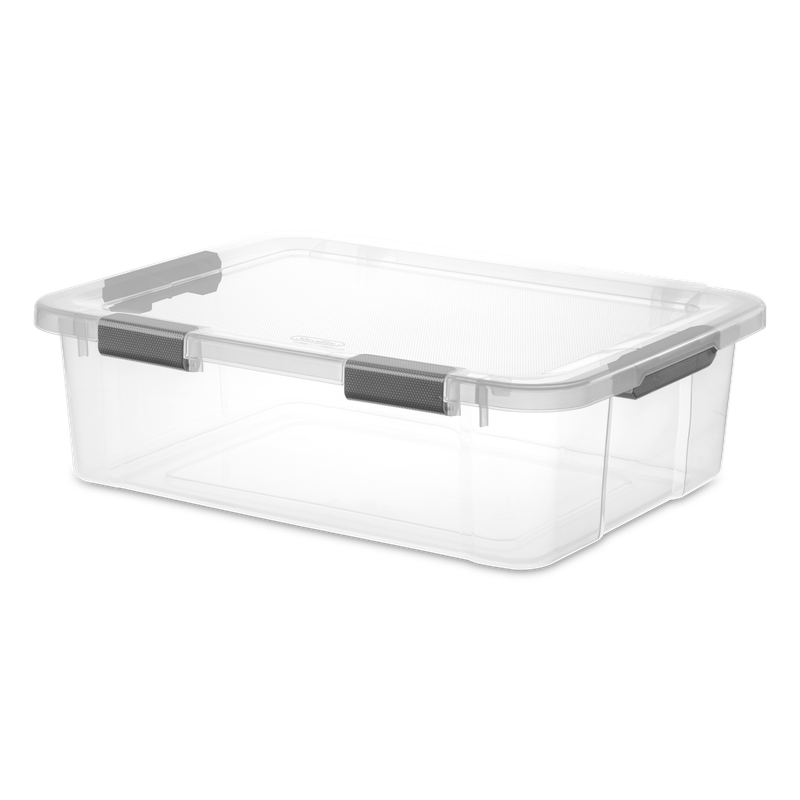 Caja Plástica 37.9 Litros, Transparente, Apilable, Clip Gris