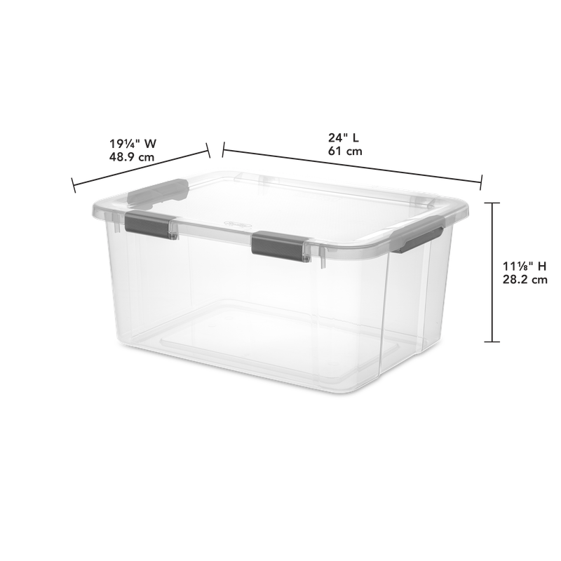 Caja Plástica 56.8 Litros, Transparente, Apilable, Clip Gris