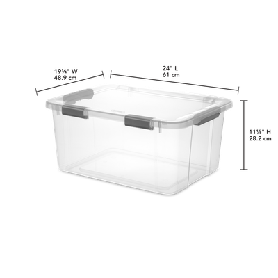 Caja Plástica 56.8 Litros, Transparente, Apilable, Clip Gris