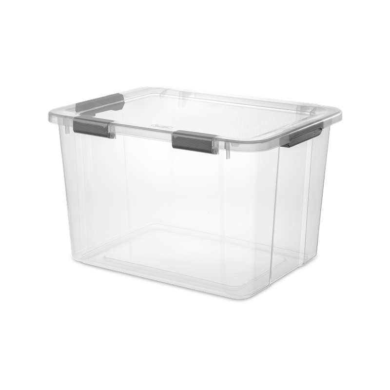 Caja Plástica 75.7 Litros Transparente, Apilable, Clip Gris