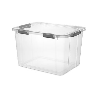 Caja Plástica 75.7 Litros Transparente, Apilable, Clip Gris