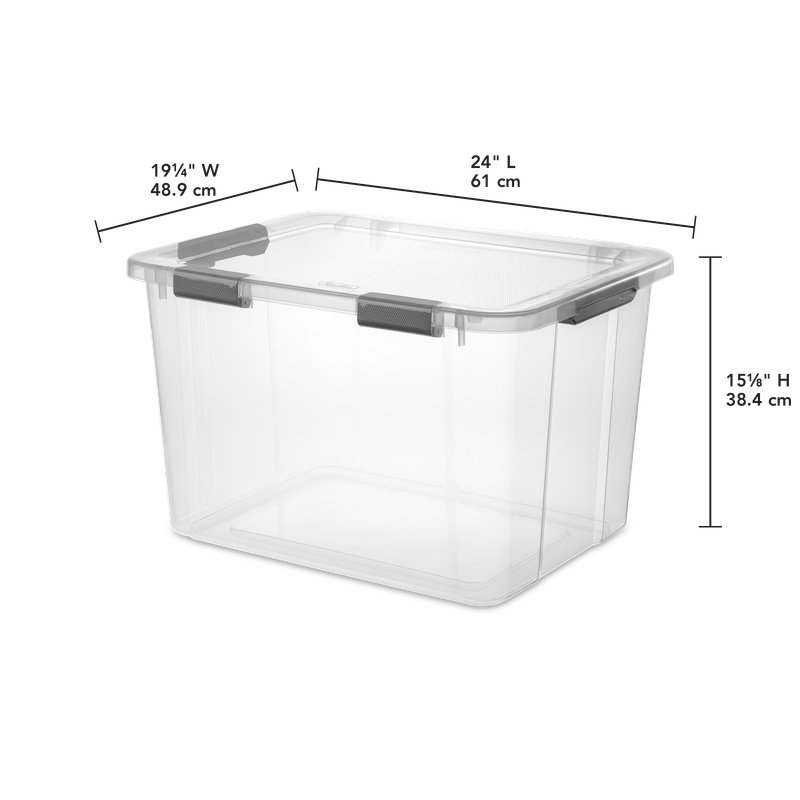 Caja Plástica 75.7 Litros Transparente, Apilable, Clip Gris