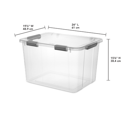 Caja Plástica 75.7 Litros Transparente, Apilable, Clip Gris