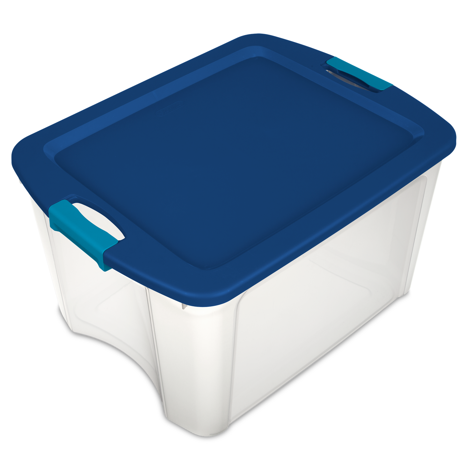 Caja Plástica Transparente 68 Lt, Tapa Azul C/Clip Celeste