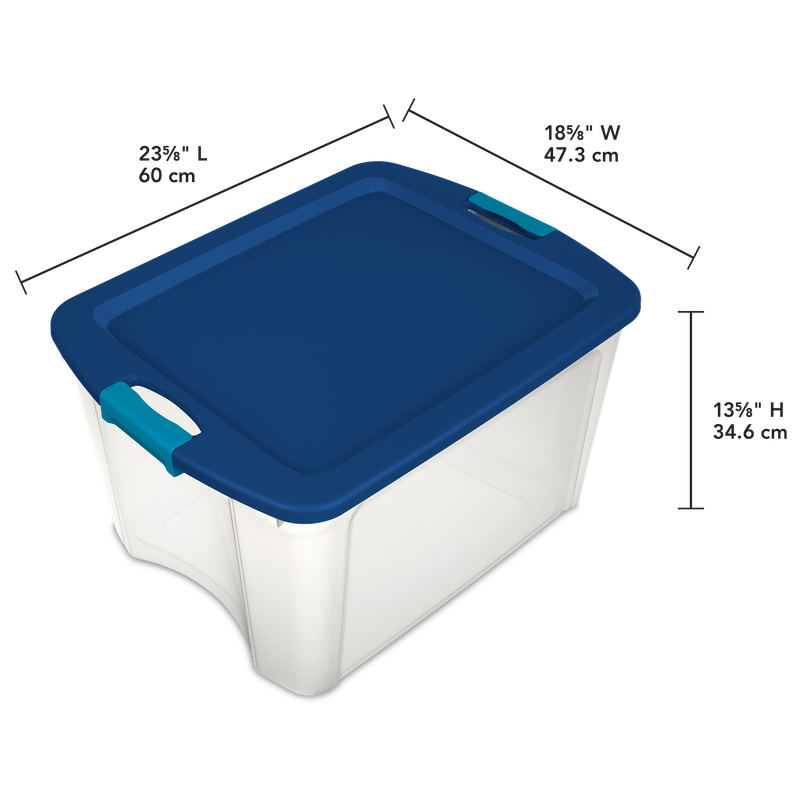Caja Plástica Transparente 68 Lt, Tapa Azul C/Clip Celeste