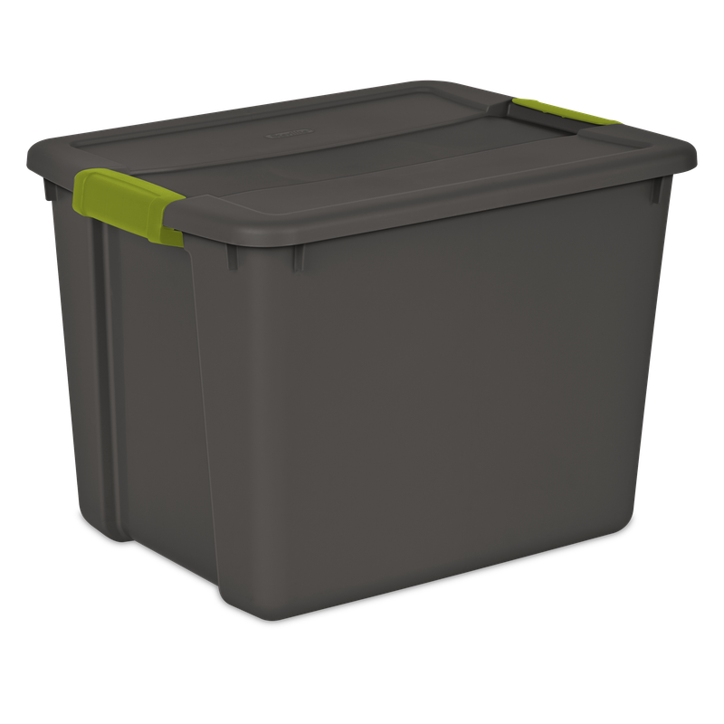 Caja Plástica 45 Litros, Gris Oscuro, Clip Verde