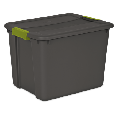 Caja Plástica 45 Litros, Gris Oscuro, Clip Verde