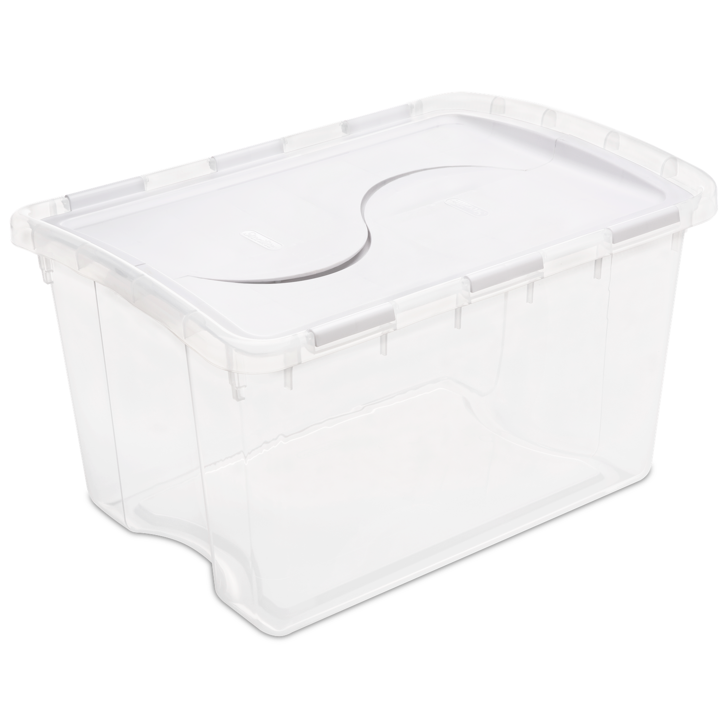Caja Plástica Transparente 45 Lt, Tapa Abatible Blanca