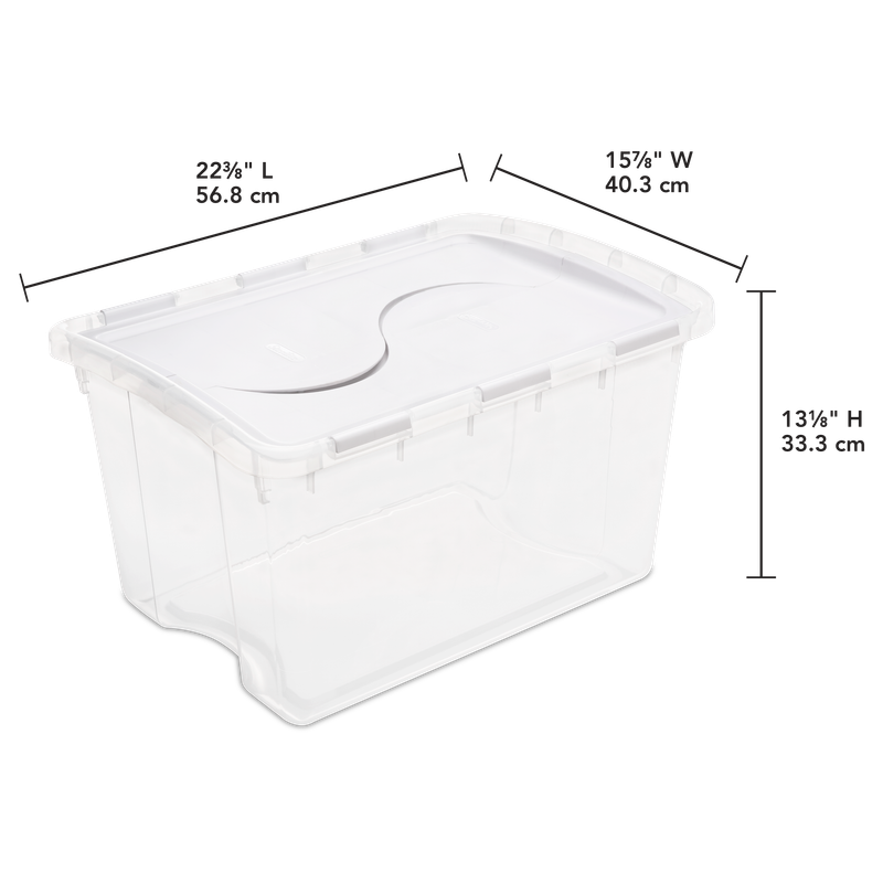 Caja Plástica Transparente 45 Lt, Tapa Abatible Blanca