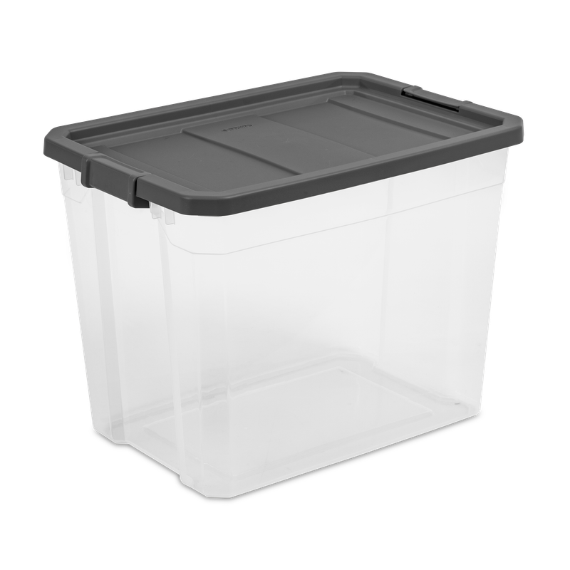 Caja Plástica Transparente 102 Lt, Tapa Y Clip Gris Oscuro