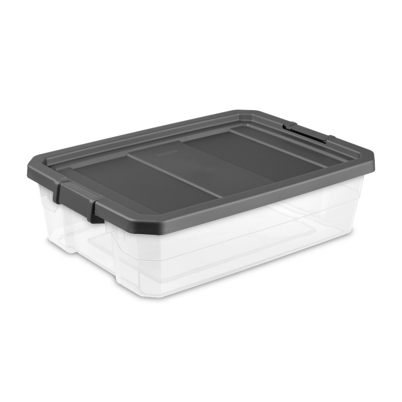 Caja Plástica Transparente 38 Litros, Tapa/Clip Gris Oscuro