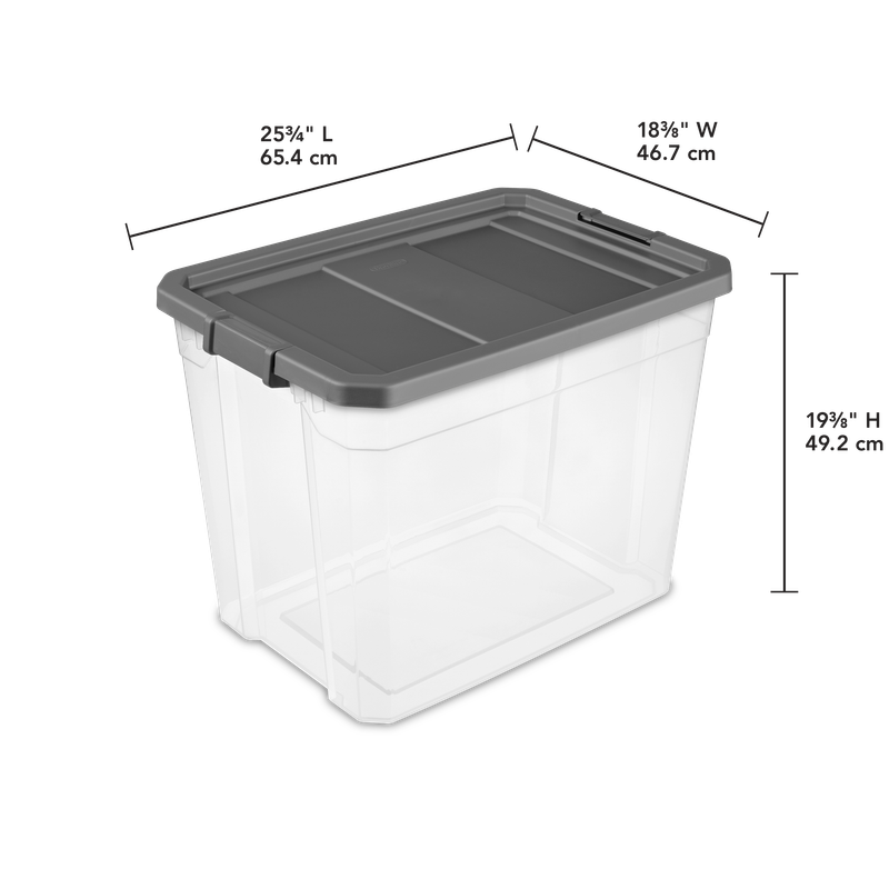Caja Plástica Transparente 102 Lt, Tapa Y Clip Gris Oscuro