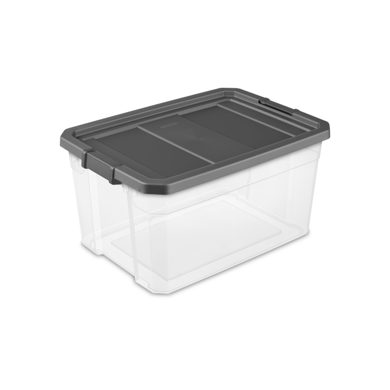 Caja Plástica Transparente 72 Lt, Tapa/Clip Gris Oscuro