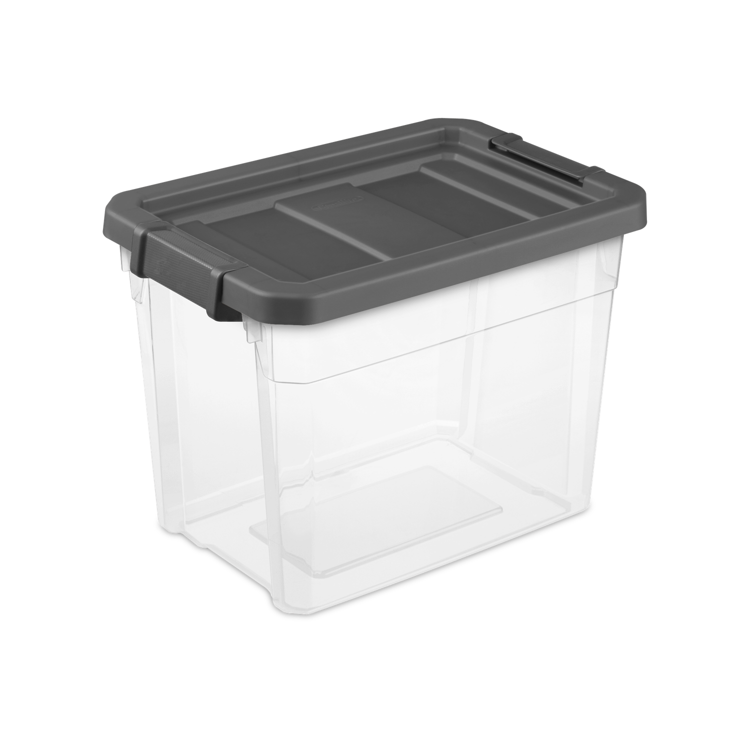 Caja Plástica Transparente 28 Litros, Tapa/Clip Gris Oscuro