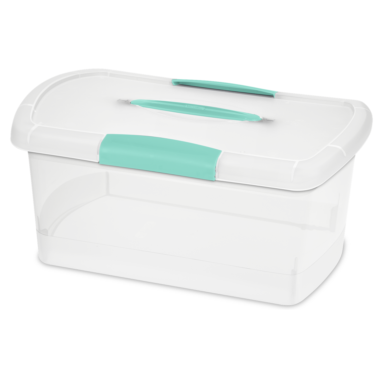 Caja Plástica Transparente, Agarradores Turquesa