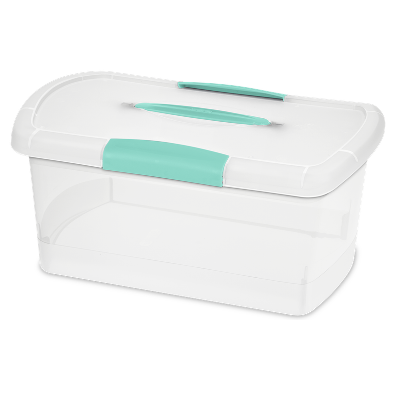 Caja Plástica Transparente, Agarradores Turquesa