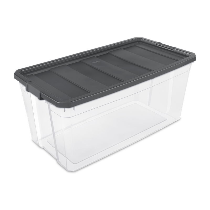 Caja Plástica Transparente 189 Lt, Tapa/Clip Gris Oscuro