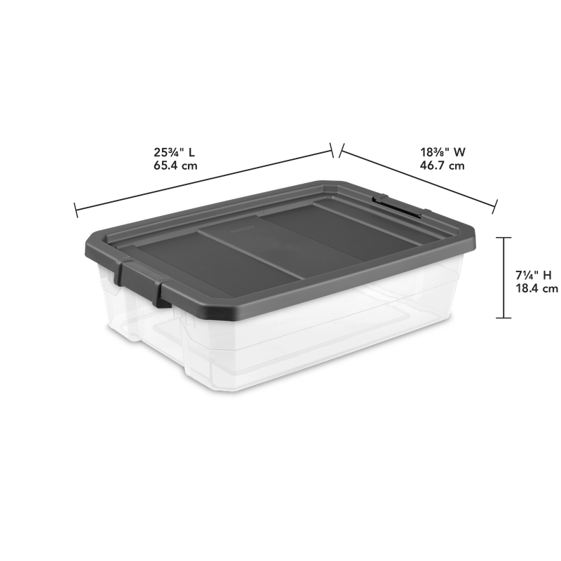 Caja Plástica Transparente 38 Litros, Tapa/Clip Gris Oscuro