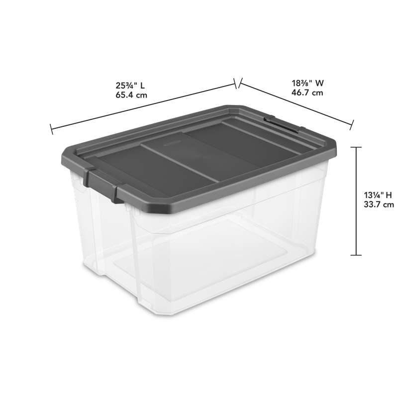 Caja Plástica Transparente 72 Lt, Tapa/Clip Gris Oscuro