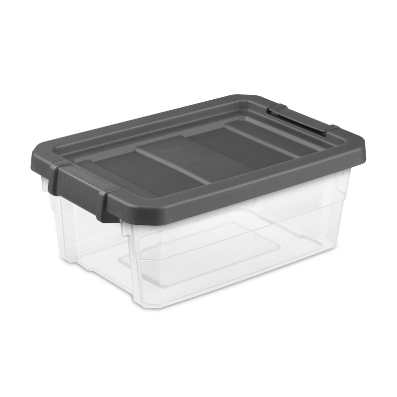 Caja Plástica Transparente 15 Lt, Tapa/Clip Gris Oscuro