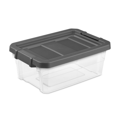 Caja Plástica Transparente 15 Lt, Tapa/Clip Gris Oscuro