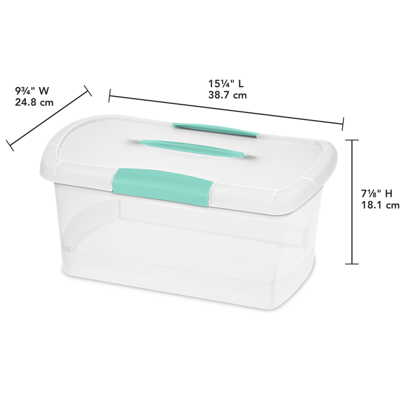 Caja Plástica Transparente, Agarradores Turquesa