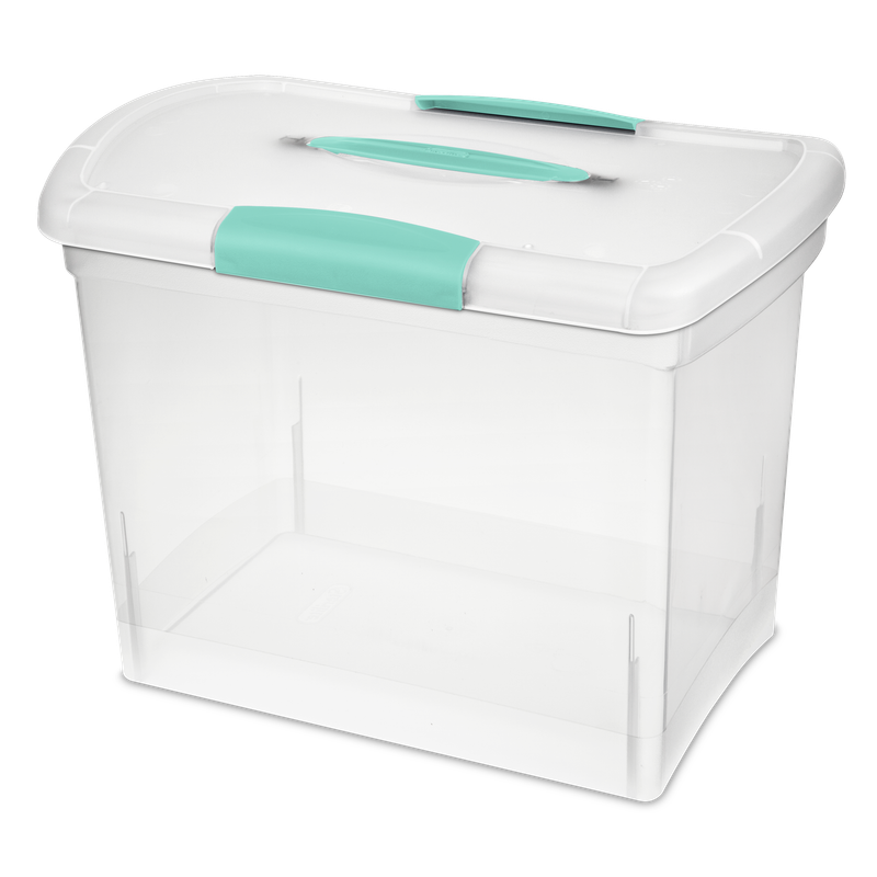 Caja Plástica Transparente, Agarradores Turquesa