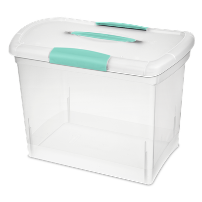 Caja Plástica Transparente, Agarradores Turquesa