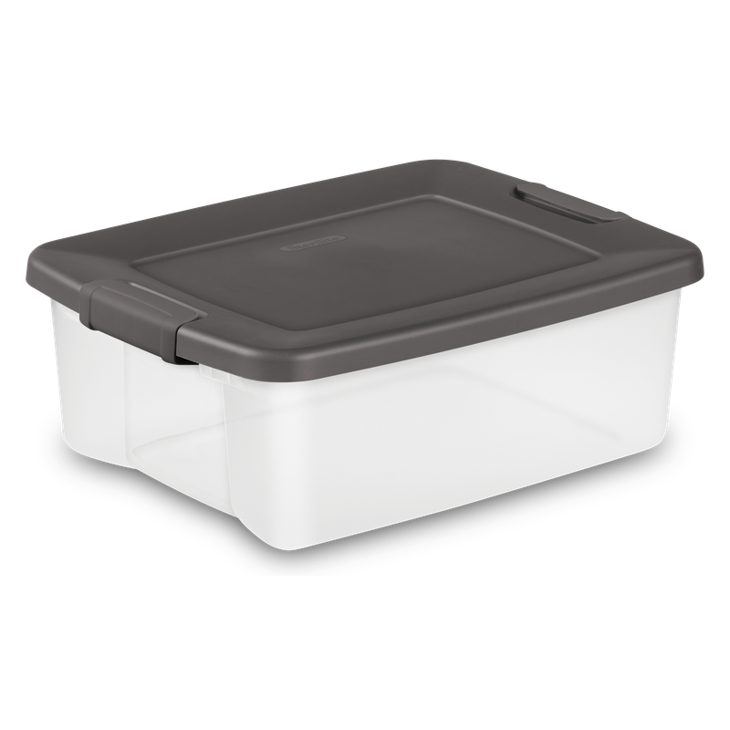 Caja Plástica, 24 Litros, Transparente,  Tapa Y Clip Gris Oscuro