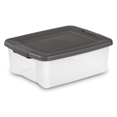 Caja Plástica, 24 Litros, Transparente,  Tapa Y Clip Gris Oscuro