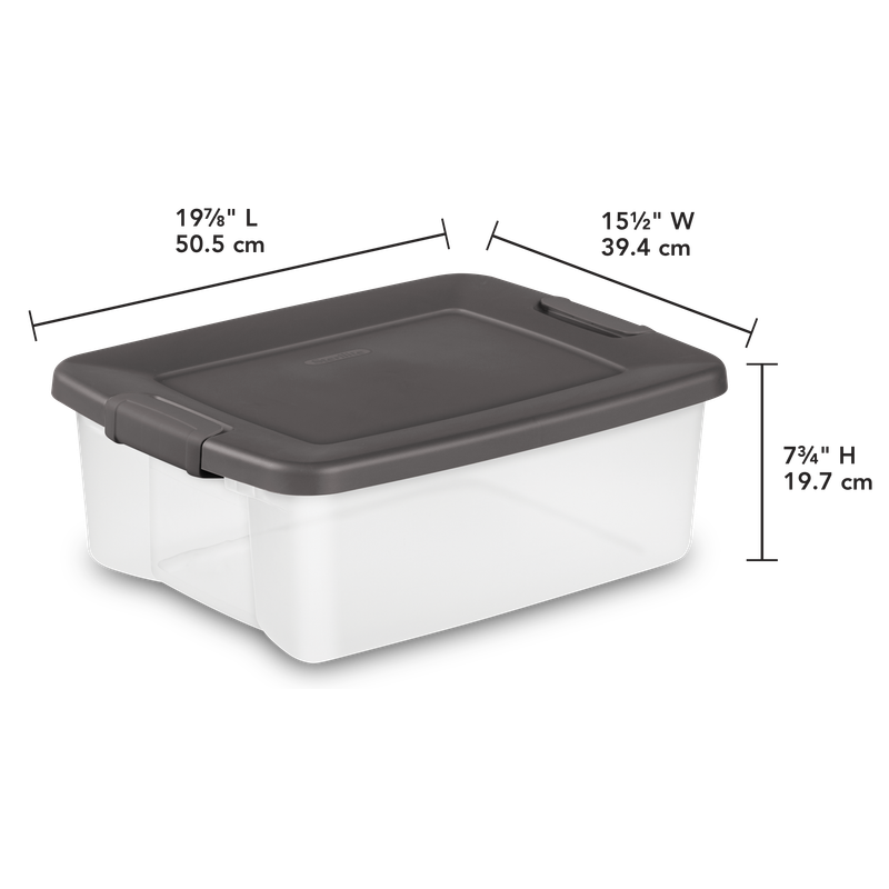 Caja Plástica, 24 Litros, Transparente,  Tapa Y Clip Gris Oscuro