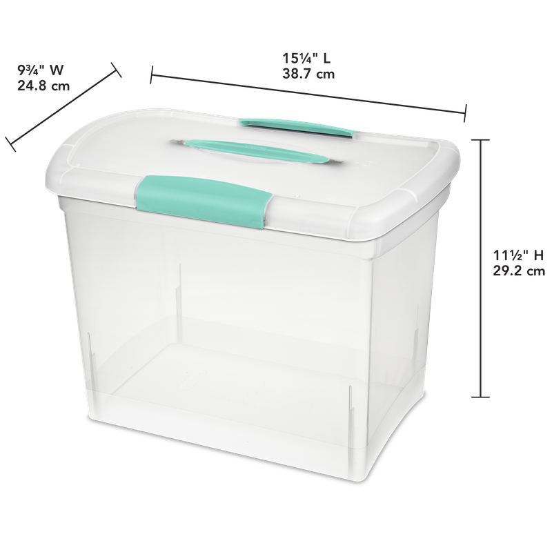 Caja Plástica Transparente, Agarradores Turquesa