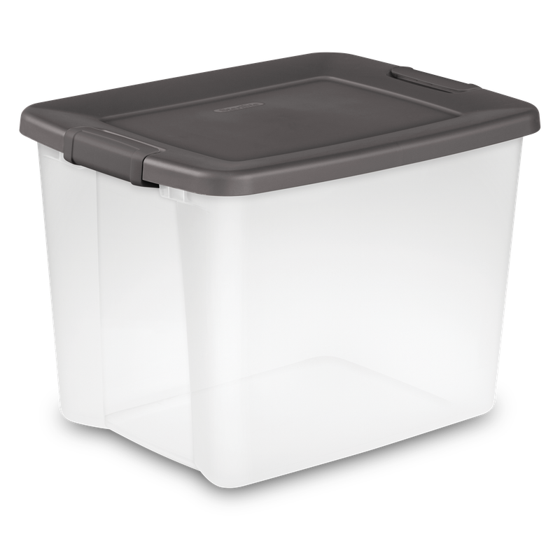 Caja Plástica Transparente 47 Lt, Con Tapa Y Clip Gris Oscuro