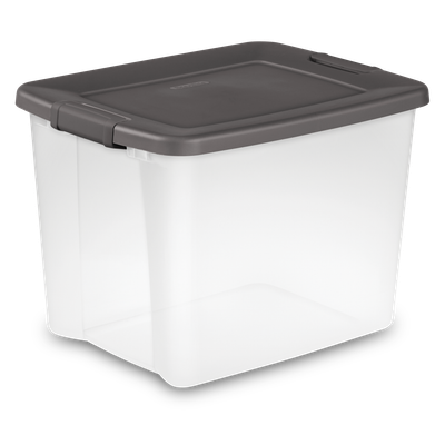 Caja Plástica Transparente 47 Lt, Con Tapa Y Clip Gris Oscuro