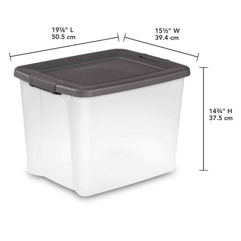 Caja Plástica Transparente 47 Lt, Con Tapa Y Clip Gris Oscuro