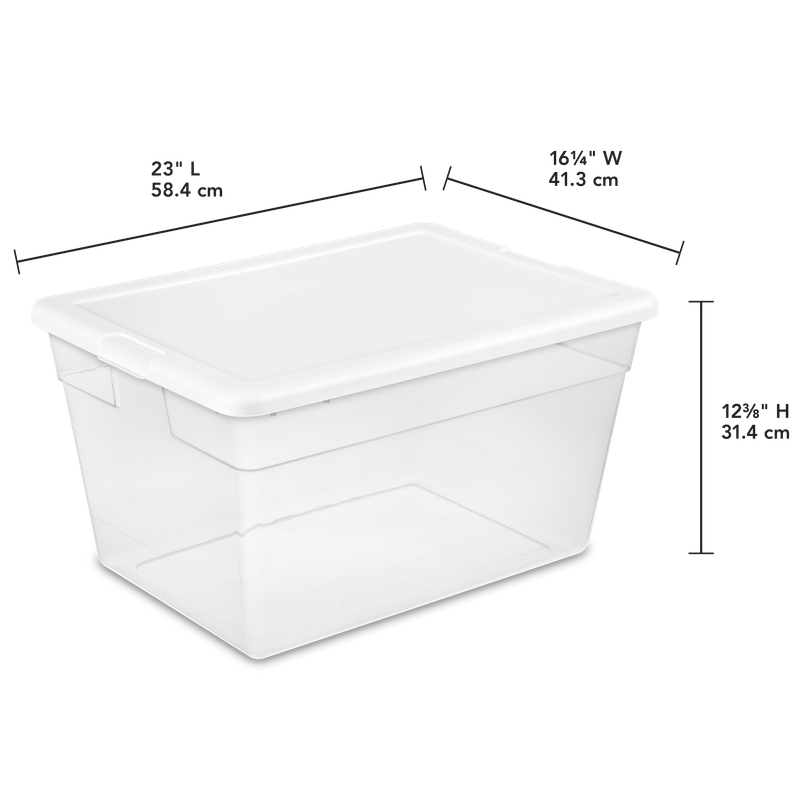 Caja Plástica 53 Litros, Transparente Tapa Blanca