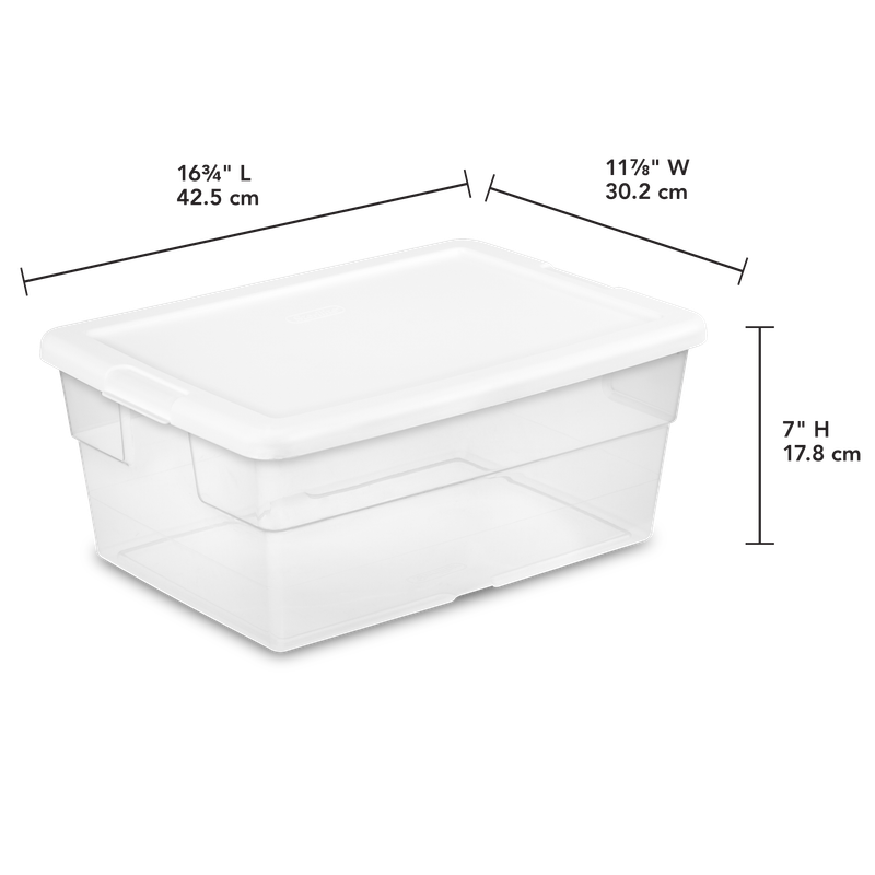 Caja Plástica 15 Litros, Transparente Tapa Blanca