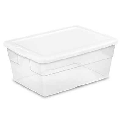 Caja Plástica 15 Litros, Transparente Tapa Blanca
