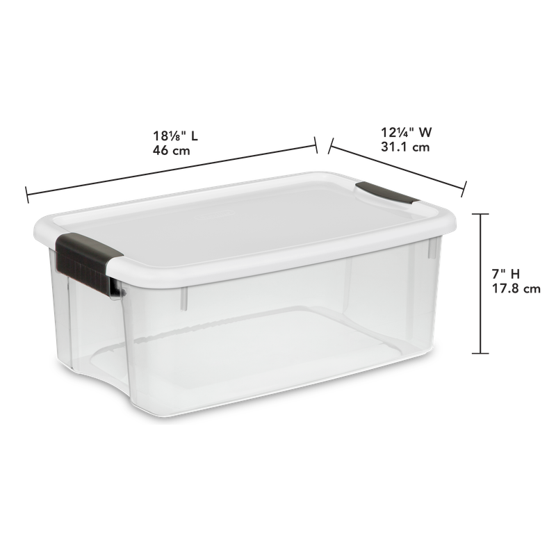 Caja Plástica 17 Litros, Transparente, Tapa Blanca Con Clip Negro