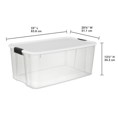 Caja Plástica Transparente 110 Lt, Tapa Blanca C/Clip Negro