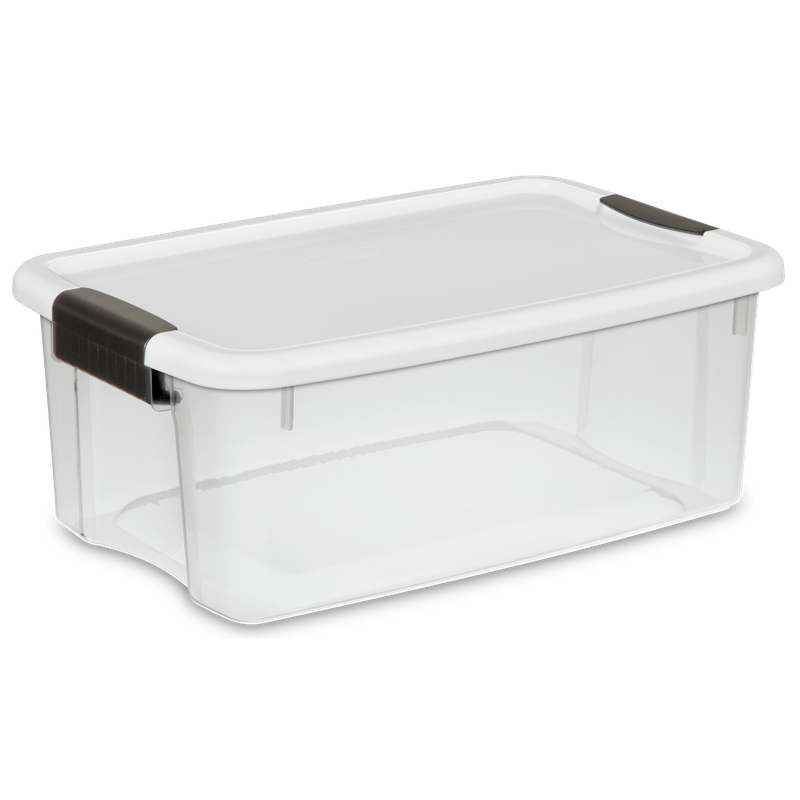 Caja Plástica 17 Litros, Transparente, Tapa Blanca Con Clip Negro