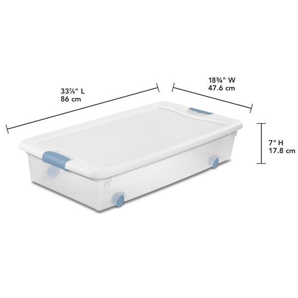 Caja Plástica Transparebte C/Rodos 53 Lt, Tapa Blanca
