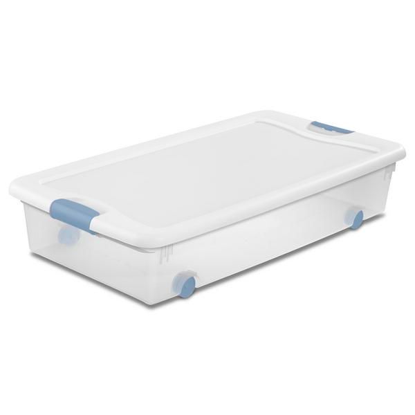 Caja Plástica Transparebte C/Rodos 53 Lt, Tapa Blanca