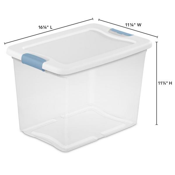 Caja Plástica, 24 Litros, Transparente, Tapa Blanca, Clip Celeste