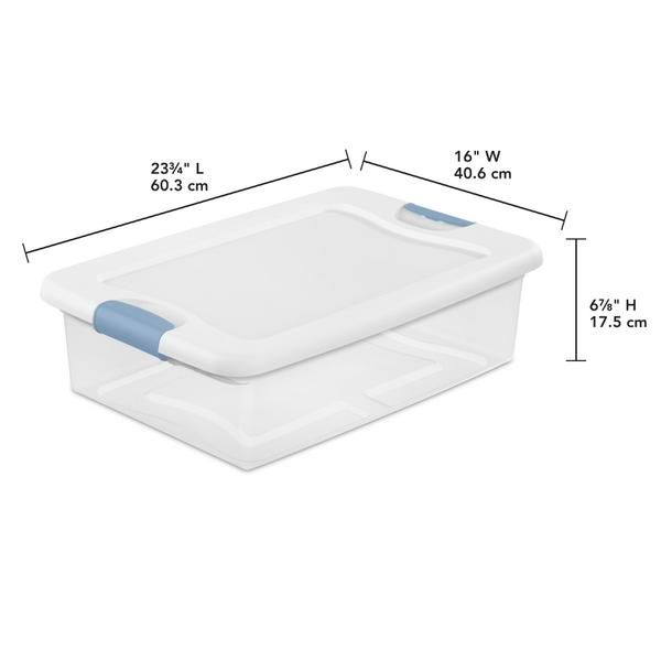Caja Plástica, 30 Litros, Transparente Tapa Blanca, Clip Celeste