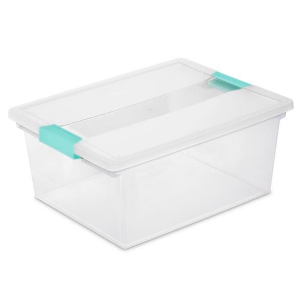 Caja Plástica Profunda Transparente, Clip Turquesa