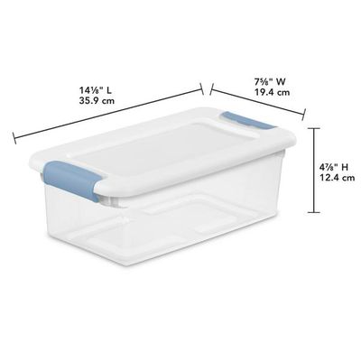Caja Plástica, 5.7 Litros, Transparente, Tapa Blanca Clip Celeste