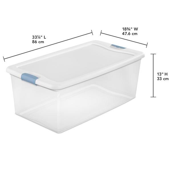 Caja Plástica, 100 Litros, Transparente Tapa Blanca, Clip Celeste