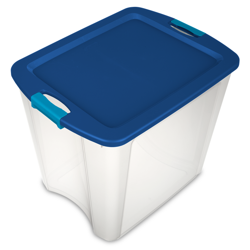 Caja Plástica C/Agarrador, 98 Litros, Tapa Azul Clip Celeste